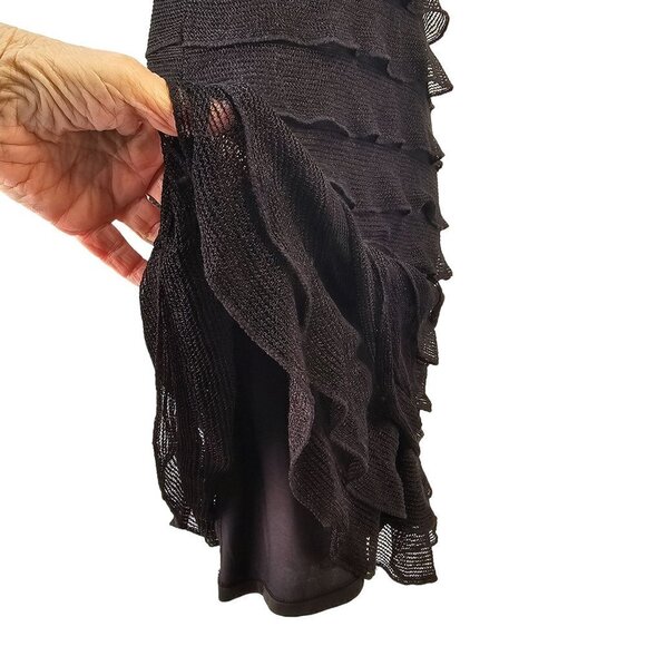 Max Studio Tiered Ruffle Little Black Dress Deep V Neck Flutter Sleeve Womens S - Picture 6 of 9